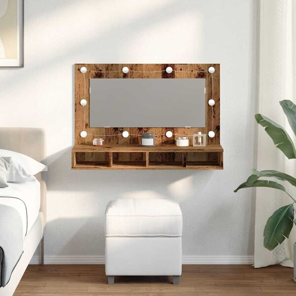 vidaXL Mueble con espejo y LED madera vieja 90x31,5x62 cm