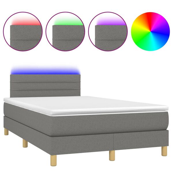 vidaXL Cama box spring con colch&oacute;n y LED tela gris oscuro 120x200 cm