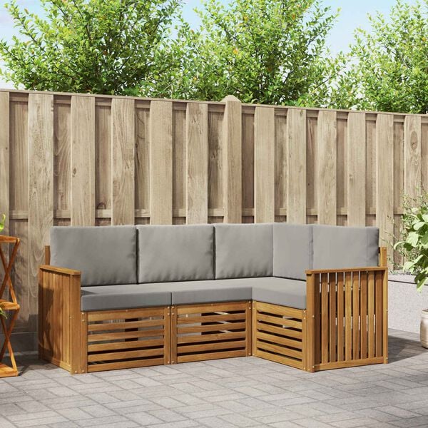 vidaXL Juegos de sof&aacute;s con coj&iacute;n 4 pcs Gris Natural y Claro