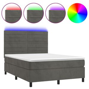 vidaXL Cama box spring colch&oacute;n y LED terciopelo gris oscuro 140x200 cm