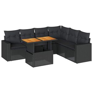 vidaXL Set de sof&aacute;s de jard&iacute;n 7 pzas con cojines rat&aacute;n sint&eacute;tico negro