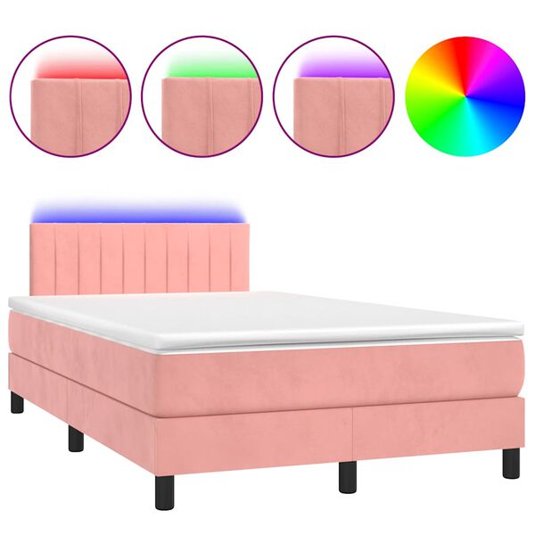 vidaXL Cama box spring con colch&oacute;n y LED terciopelo rosa 120x190 cm