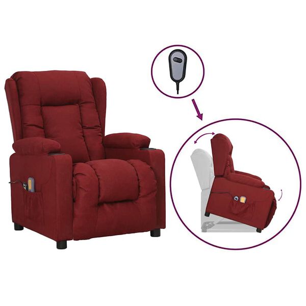 vidaXL Sill&oacute;n de masaje elevable tela rojo tinto