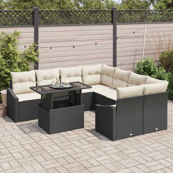 vidaXL Conjunto de sof&aacute; de jard&iacute;n 9 pcs Negro rat&aacute;n sint&eacute;tico