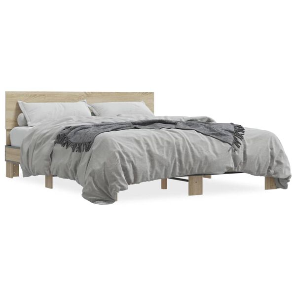 vidaXL Estructura cama madera ingenier&iacute;a metal roble Sonoma 160x200 cm