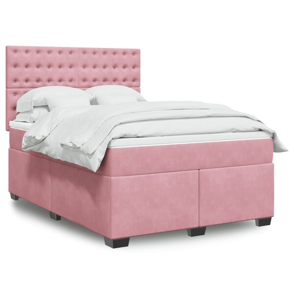 vidaXL Cama box spring con colch&oacute;n terciopelo rosa 160x200 cm