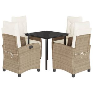 vidaXL Set comedor de jard&iacute;n 5 pzas con cojines rat&aacute;n sint&eacute;tico beige