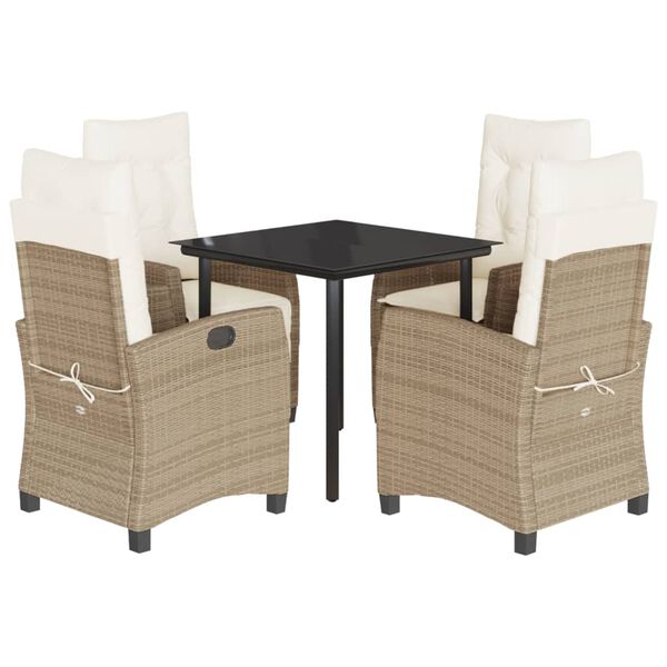 vidaXL Set comedor de jard&iacute;n 5 pzas con cojines rat&aacute;n sint&eacute;tico beige