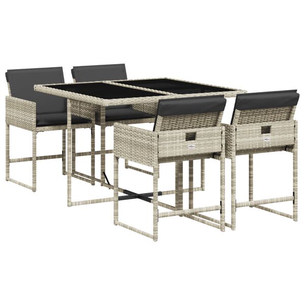 vidaXL Set comedor de jard&iacute;n 5 pzas cojines rat&aacute;n sint&eacute;tico gris claro