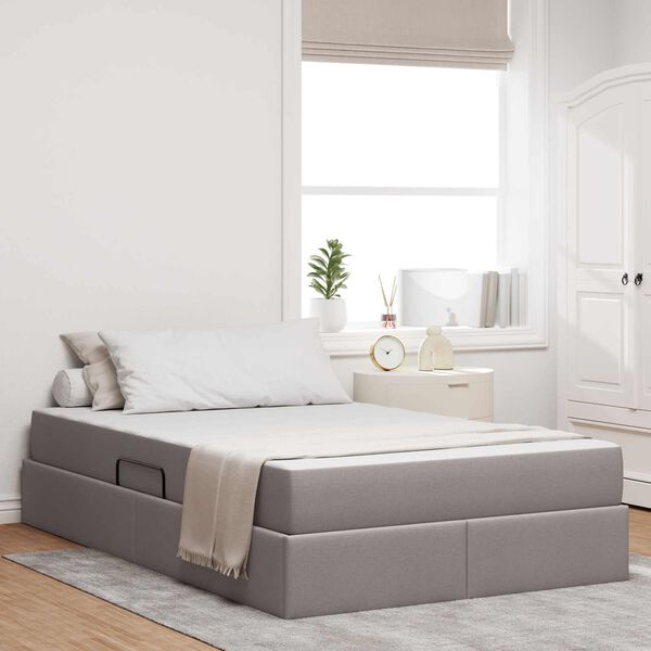 vidaXL Cama con almacenamiento y colch&oacute;n Taup&eacute; 120 x 190 cm Poli&eacute;ster