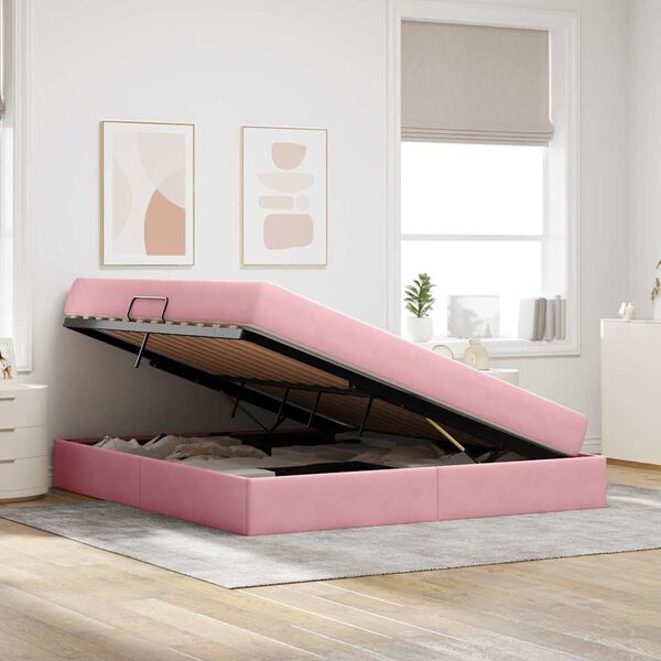 vidaXL Cama con almacenamiento y colch&oacute;n Rosa 160 x 200 cm Terciopelo