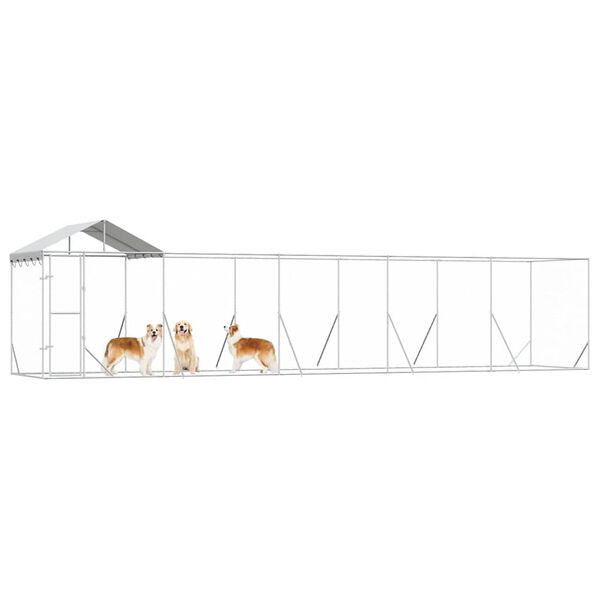 vidaXL Perrera de exterior con techo acero galvanizado plata 10x2x2,5m