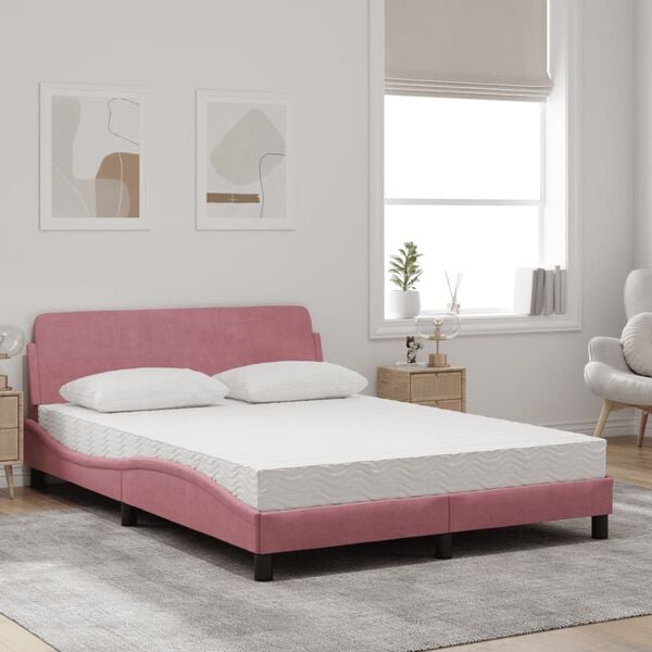 vidaXL Cama con colch&oacute;n Dover terciopelo rosa 120x200 cm