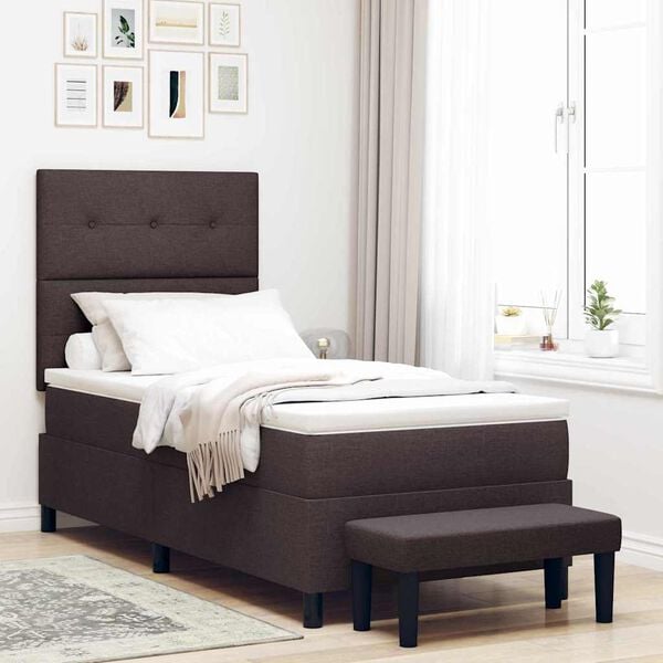 vidaXL Cama tipo Box Spring con colch&oacute;n Marr&oacute;n Oscuro 90 x 190 cm tela