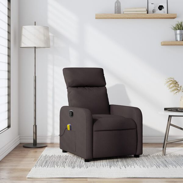 vidaXL Sill&oacute;n de masaje reclinable de tela marr&oacute;n oscuro