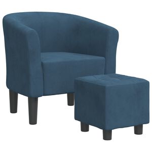 vidaXL Sill&oacute;n con taburete terciopelo azul oscuro