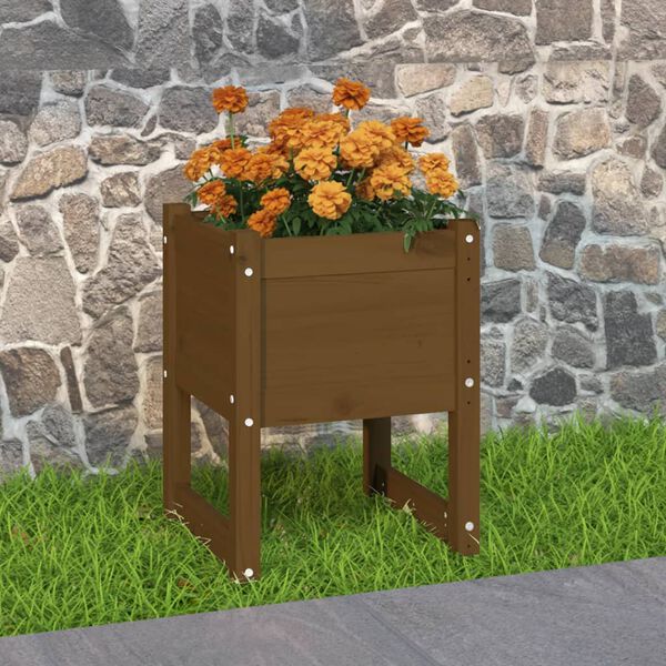 vidaXL Jardinera madera maciza de pino marrón miel 40x40x52,5 cm