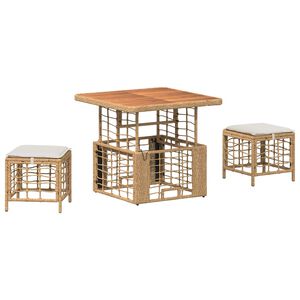 vidaXL Conjunto de Comedor de Jard&iacute;n con coj&iacute;n 3 pcs Natural y