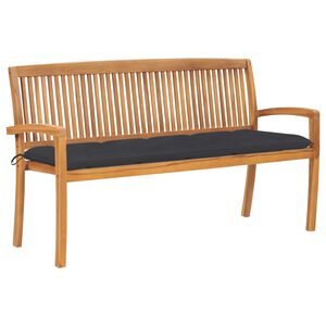 vidaXL Banco de jard&iacute;n apilable con coj&iacute;n madera maciza de teca 159 cm