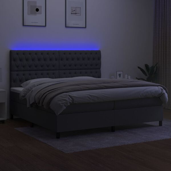vidaXL Cama box spring colch&oacute;n y luces LED tela gris claro 200x200 cm