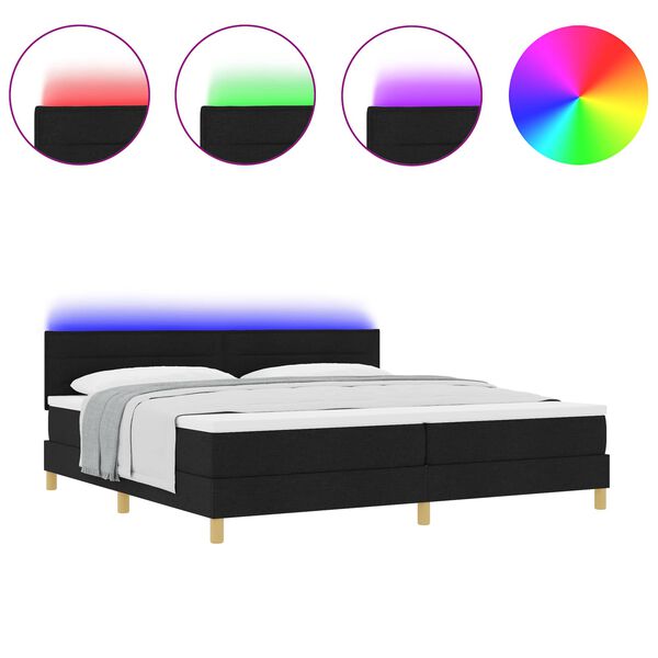 vidaXL Cama Box Spring LED con colch&oacute;n Negro 200 x 200 cm tela
