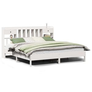 vidaXL Cama con estanter&iacute;a sin colch&oacute;n madera maciza blanca 180x200 cm