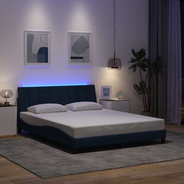 vidaXL Estructura de cama sin colch&oacute;n Hanko tela azul 160x200 cm