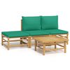 vidaXL Set de muebles de jard&iacute;n 4 piezas bamb&uacute; con cojines verde