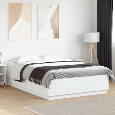 vidaXL Estructura de cama con LED madera ingeniería blanco 150x200 cm