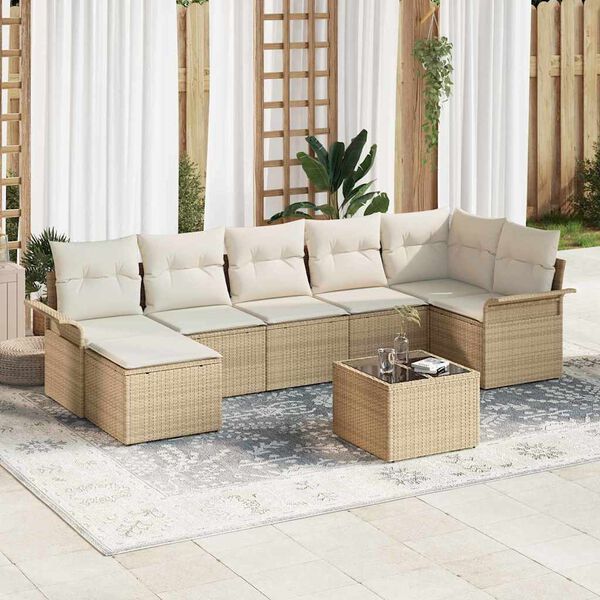 vidaXL Conjunto de sof&aacute; de jard&iacute;n con coj&iacute;n 8 pcs Beige Polirat&aacute;n