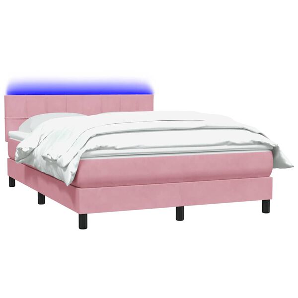 vidaXL Cama box spring con colch&oacute;n y LED terciopelo rosa 160x220 cm