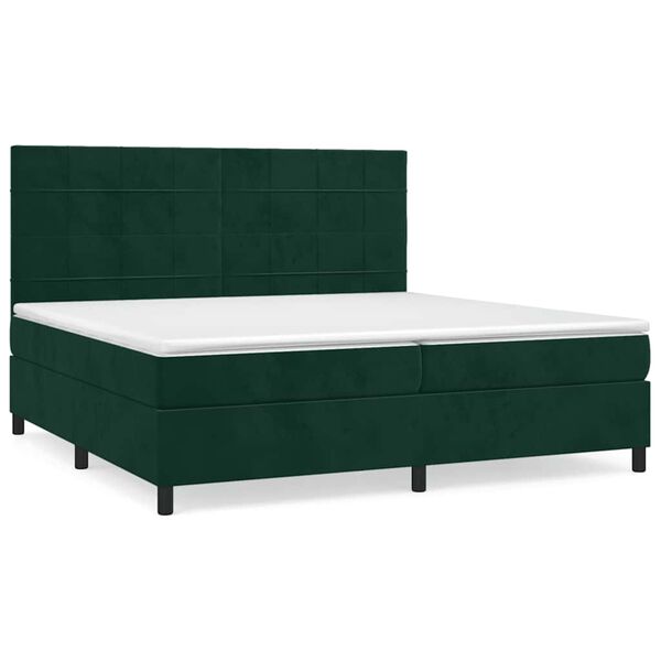 vidaXL Cama box spring con colch&oacute;n terciopelo verde oscuro 200x200 cm