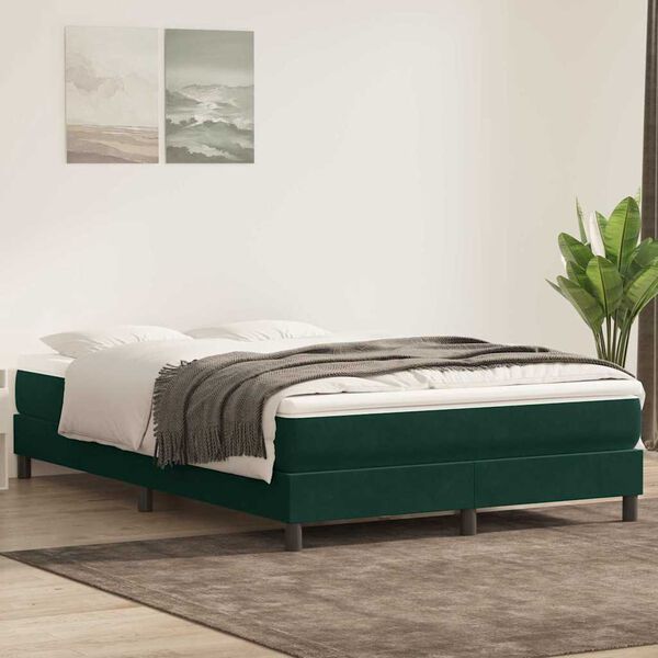 vidaXL Cama box spring sin colch&oacute;n terciopelo verde oscuro 140x210 cm