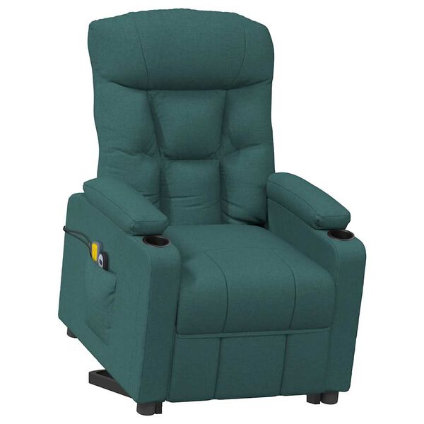 vidaXL Sill&oacute;n de masaje elevable tela verde oscuro