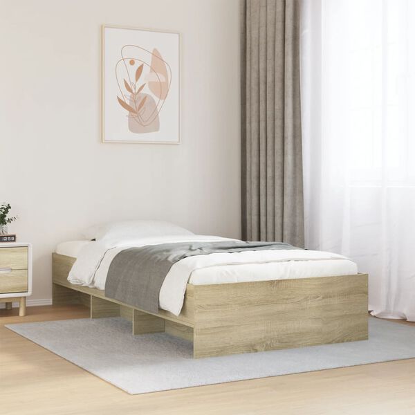 vidaXL Estructura de cama sin colch&oacute;n madera roble Sonoma 75x190 cm