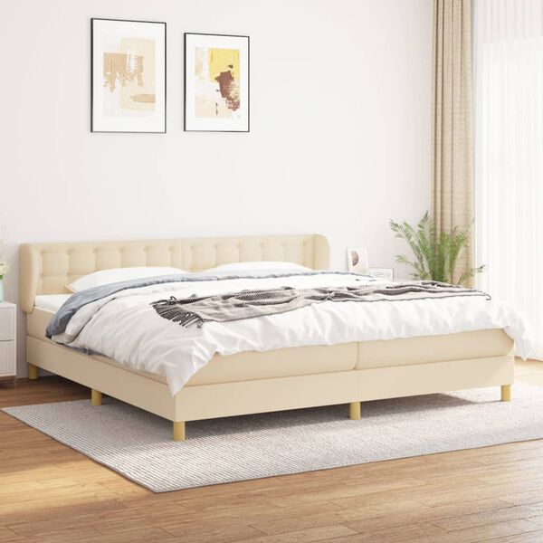vidaXL Cama box spring con colch&oacute;n tela color crema 200x200 cm