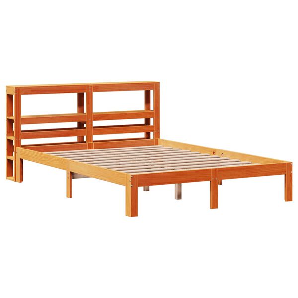 vidaXL Cama sin colch&oacute;n madera maciza de pino marr&oacute;n cera 140x190 cm