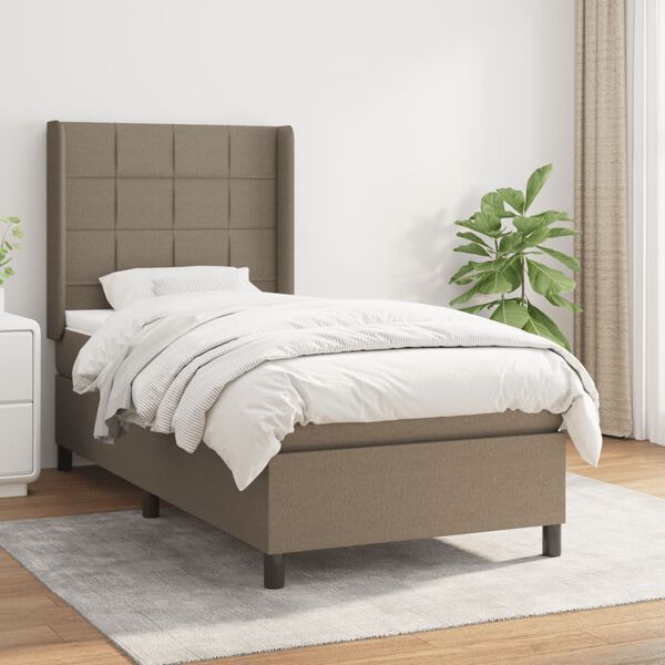 vidaXL Cama box spring con colch&oacute;n tela gris taupe 100x200 cm