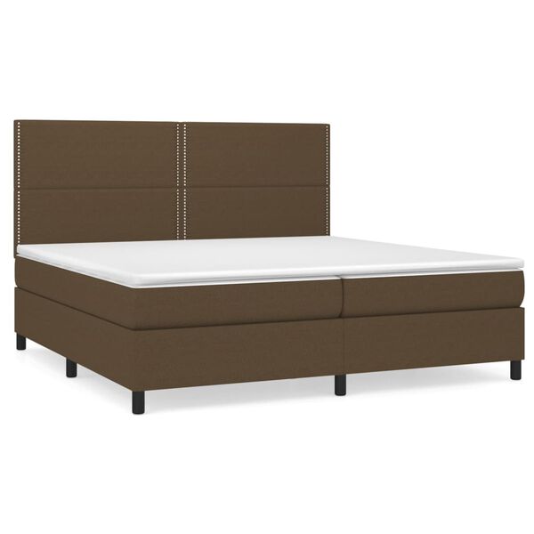 vidaXL Cama box spring con colch&oacute;n tela marr&oacute;n oscuro 200x200 cm