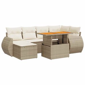 vidaXL Set sof&aacute;s de jard&iacute;n 7 piezas y cojines rat&aacute;n sint&eacute;tico beige