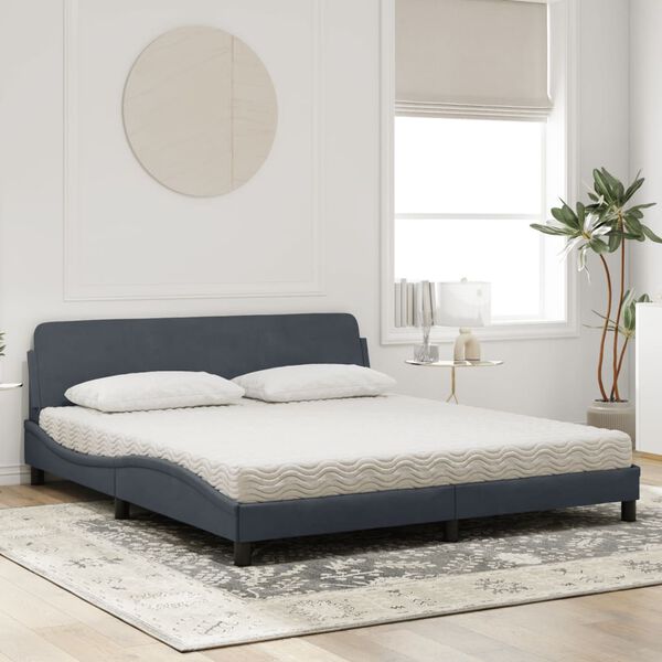 vidaXL Cama con colch&oacute;n Dover terciopelo gris oscuro 180x200 cm