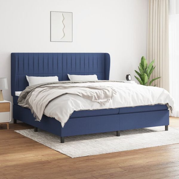 vidaXL Cama box spring con colch&oacute;n tela azul 200x200 cm