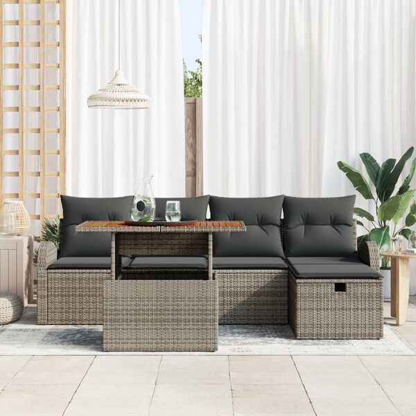 vidaXL Conjunto de sofá de jardín 6 pcs Gris ratán sintético