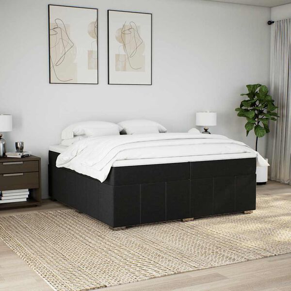 vidaXL Cama box spring con colch&oacute;n tela negro 200x200 cm