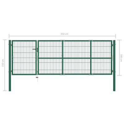 vidaXL Puerta de valla de jardín con postes acero verde 350x100 cm