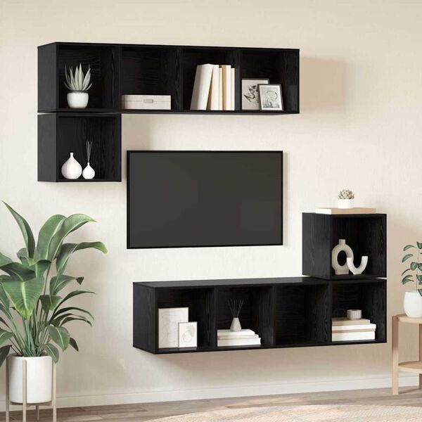 vidaXL Conjunto de mueble de TV 4 pcs Roble Negro Madera contrachapada