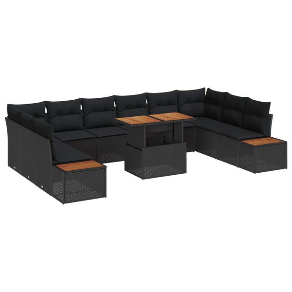 vidaXL Conjunto de sof&aacute; de jard&iacute;n 11 pcs Negro Polirat&aacute;n