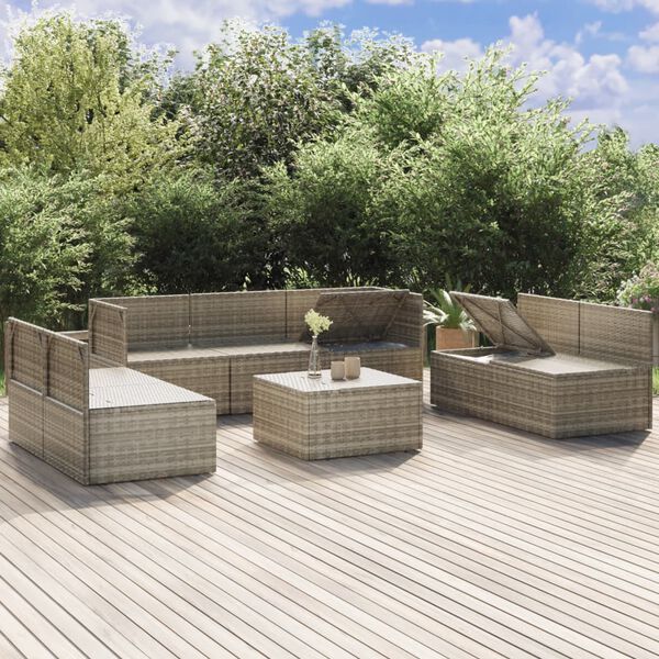 vidaXL Set de muebles de jard&iacute;n 8 pzas y cojines rat&aacute;n sint&eacute;tico gris