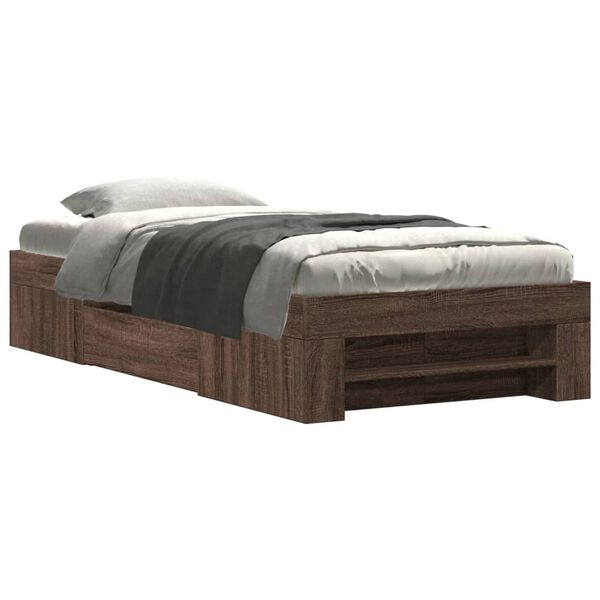 vidaXL Estructura de cama sin colch&oacute;n madera marr&oacute;n roble 90x190 cm