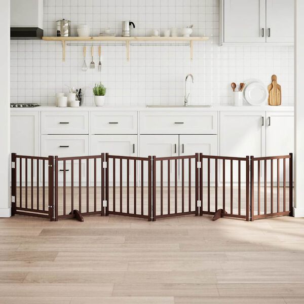 vidaXL Puerta de perros plegable 6 paneles madera abeto marr&oacute;n 300 cm